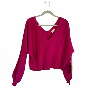 Dreamer by Debut Pink V-neck Off the Shoulder Cropped Sweater Womens Large NWT